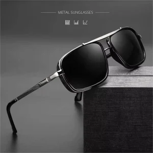 Square Pilot Polarized Metal Sunglasses for Driving and Aviation