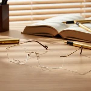 Square Pure Titanium Frameless Rimless Optical Eyeglass Frames for Men and Women