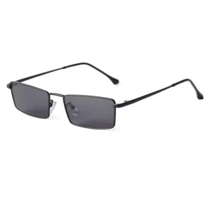Square Retro Sunglasses with Narrow Rectangle Metal Frames for Men and Women