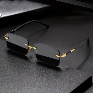 Square Rimless Vintage Sunglasses Golden Frame Black