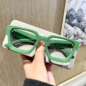 Square Unisex Eyeglass Frames with Blue-Light Protection for Diamond-Shaped Faces