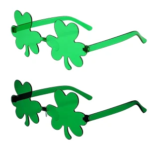 St. Patrick’s Day Green Shamrock Plastic Sunglasses Unisex Transparent Multi-Color Rimless Party Eyewear