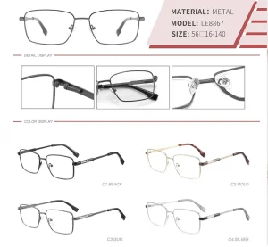 Stainless Steel Plate Men’s Prescription Eyeglasses Frames Square Daily Wear Clear Full Frame All Face Shapes LE8867