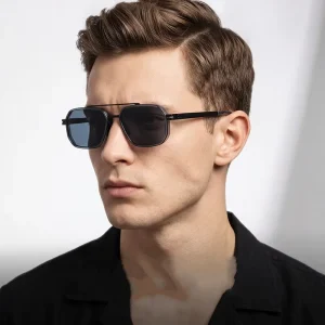 Stainless Steel Square-Frame Polarized Sunglasses S15230 TR90 Lightweight Driving Sunglasses