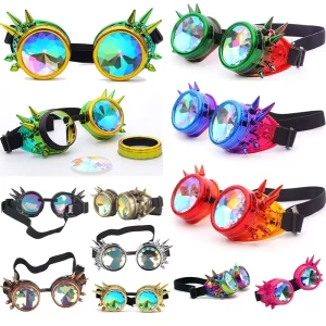 Steampunk Rivet Sunglasses Cosplay Vintage Gothic EDM Kaleidoscope Rainbow Glasses