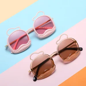 Stock NEW UV400 Fashion Funny Children Round Ear Glasses Best Quality Kids HD Polarized Sunglasses