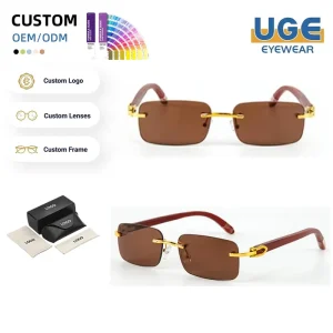 Streetwear Style Fashion UV400 Rimless Wood Sunglasses Retro Men’s Designer Custom Logo Sunglasses for Daily Beach Vacation