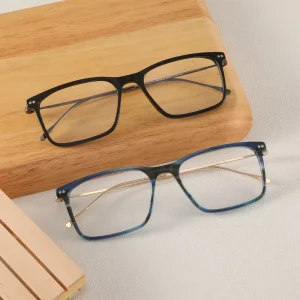 Striped Acetate Square Eyeglass Frames, Ultra-Thin and Lightweight, Unisex
