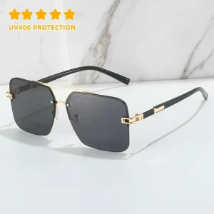 Summer New Arrival Custom Fashion Brand Men Women Classic Double Bridge Vintage Black Lens Square Metal Sunglasses