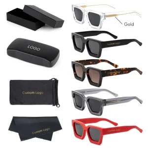 Sunglasses Customized 3D Metal Logo High End Luxury Square Fashionable Thick Acetate Sunglasses Polarized for Mens Women