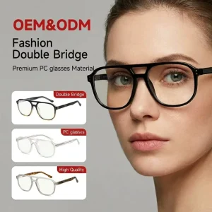 Sunray Trendy Double Bridge Full Rim CP Optical Frame Textured Temple Clear Lens 6 Colors OEM Unisex Pilot Eyeglasses Frames