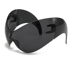 T1065 Rimless Oversized Sunglasses with Red and Blue PC Frame and UV400 Protection