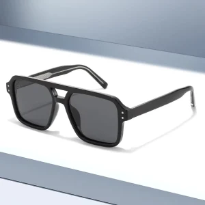 T1663 Double-Beam Rivet Full-Rim Square Sunglasses with UV Protection