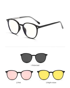 TR Magnetic 4-in-1 Clip-On Round Polarized Sunglasses Optical Frames for Women