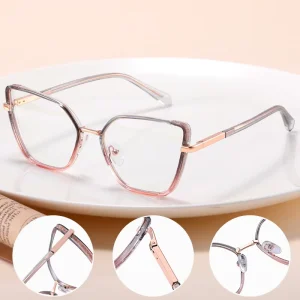 TR90 Cat-Eye Optical Frames with Spring Hinge Blue-Light-Blocking Customizable Prescription Lens