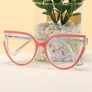 TR90 Cat Eye Women’s Blue Light Blocking Glasses Color-Blocked Spring Hinge Clear 0 Diopter Frames