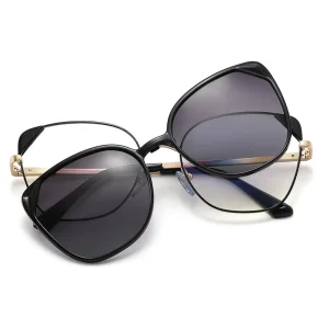 TR90 Magnet Cateye Sunglasses Custom Logo Blue Light Protection Square Polarized Clip On Sun Glasses Black White Metal Frames