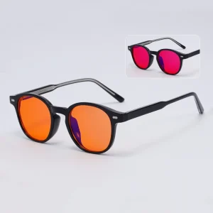 TR90 Round Optical Frames With Red and Orange Lenses for Computer Gaming Anti-Blue Light Glasses
