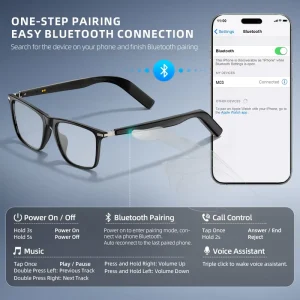 TR90 Smart AI Audio Sunglasses with Ultra-Slim Temple IP68 Waterproof Open-Ear Blue-Light Lens HD Call Touch Control