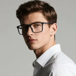 TR90 Square Eyeglass Frames with CP Arms, Spring Hinges, and Blue Light Blocking Lenses for Men