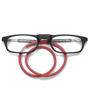 TR90 Square Magnetic Reading Glasses with Adjustable Neck Lanyard, Unisex