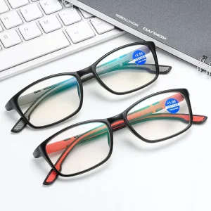 TR90 Ultralight Portable Blue Light Blocking Reading Glasses, Model XSDR-3006, Blue and Red, Unisex