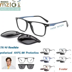 TR90 Unisex Eyeglass Frames with Magnetic Clip-On UV400 Sunglasses