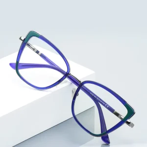 TR90 Women’s Cat-Eye Optical Eyeglasses Frame, Metal, Anti-Blue-Light