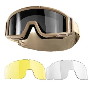 Tactical Goggles Anti-Fog Safety Glasses with 3 Impact-Resistant Lenses for Shooting Skiing Riding