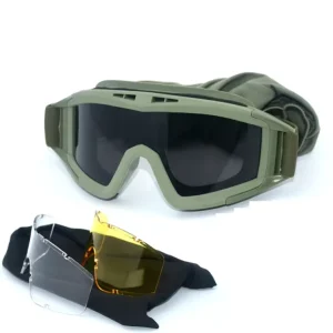 Tactical Goggles with Windproof Anti-Fog Protection and Replaceable Three-Color Lenses for Outdoor Sports and Shooting