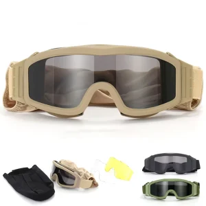 Tactical Outdoor Full-Rim Protective Goggles with Cloth Cover 3-Lens Set Replaceable Lightweight PC Sports Eyewear