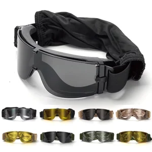 Tactical Safety Goggles Lightweight Full Rim Replaceable Clear Smoke Yellow Lenses Explosion Proof Anti Impact Sports