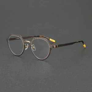 Titanium Eyeglass Frames Retro Striped Polygon Optical Glasses Daily Casual Eyewear