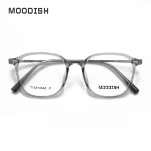 Titanium Foldable Square Eyeglasses Light-Filtering Transparent Gold Frame for Men and Women