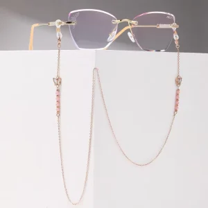 Titanium Steel Choker Style Eyewear Chain with Rhinestones Rose Gold Design for Women’s Sunglasses