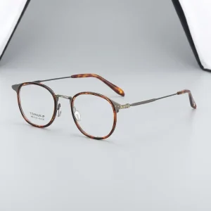 Titanium Unisex Round Full-Rim Reading Glasses with Geometric Pattern