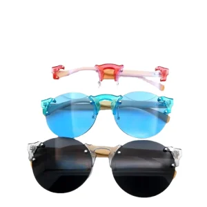 Top Quality Best Selling Candy Color Fashion Trendy Sunglasses Bamboo Wooden Frameless Customization Sunglasses
