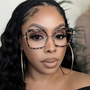 Tortoise Oversized Square Optical Glasses Anti-Blue-Light Metal Frame Women’s Eyewear