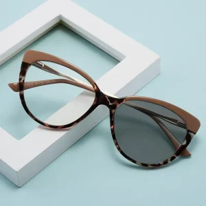 Transparent Anti Blue Light PC Optical Frames for Women, Photochromic Metal, Diamond Face Shape