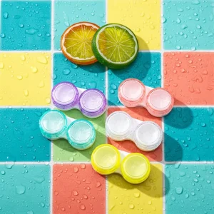 Transparent Portable Double Contact Lens Case with Flip Cover