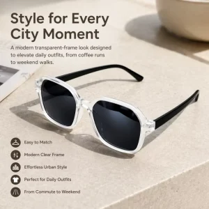 Transparent Square-Frame Sunglasses with Black Lenses and UV400 Protection