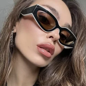 Trendy Cat Eye Small Frame Women Sunglasses Vintage Mixed Color Wide Frame Men Shades