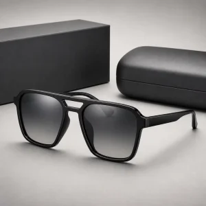 Trendy Classic Double Bridge Square Polarized Sunglasses Oversized Gradient UV400 Unisex Driving Lunette De Soleil Homme