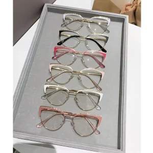 Trendy Fashion Personality Elegant Simple Metal Discoloration Cat Eye Anti Blue Light Glasses Metal Glasses Women Eyewear