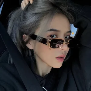 Trendy Korean style New Buckle Polarized UV400 Sunglasses Small Frame Metal square Fashion Unique Street Style Versatile Trendy