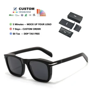 Trendy Vintage Big Frame Eyewear Black Square Men Sunglasses Sustainable Bio Acetate Polarized Beach Lentes De Sol for Men Women