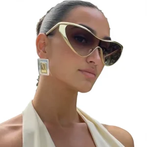 Triangular Cat Eye Metal Oversized Frame Sunglasses High End Stylish Women’s Hip Hop Inspired European American Style UV400