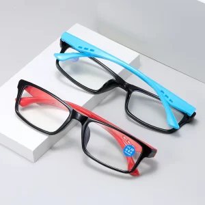 Two-Color PC Reading Glasses with Anti-Blue-Light Lenses, Blue and Red