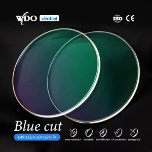 Two-piece Single Vision Eyeglass Lens 1.56 1.59 1.6 1.67 1.74 Blue Cut UV420 Super Hydrophobic Coating 75mm