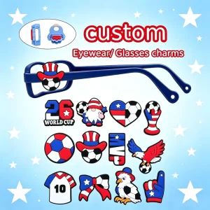 USA Durable PVC Kids Eyewear Charms, Custom Detachable Patriotic Soccer Glasses Accessories